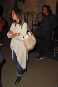 Kerry Washington and husband Nnamdi Asomugha leave their hotel with their baby daughter Isabelle who was carried by a nanny, in NYC