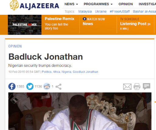 al jazeera article on jonathan, an insult to the nation - theinfong.com See what Al Jazeera did to president Jonathan.. This is bad!