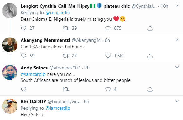 Nigerians and South Africans throw jabs at each other after Cardi B tweeted 