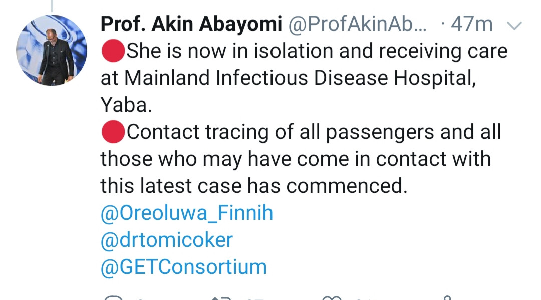 Isolate yourself for 14 days if you were a passenger on flight BA 75 that arrived Lagos on March 13 - Lagos Health Commissioner, Prof Abayomi