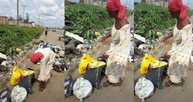 Woman caught picking used sanitary pads and diapers at waste bin in Owerri