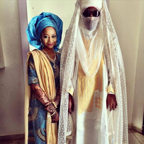 Photo- Emir of Kano strike a pose with daughter on her wedding day