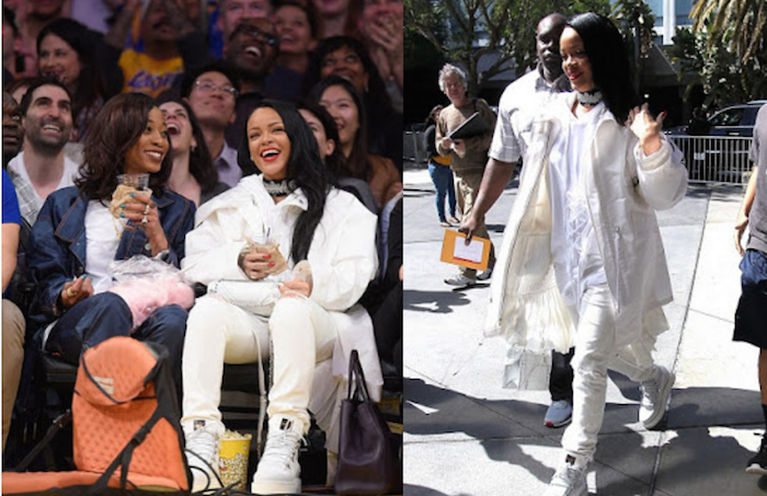 Rihanna stuns in all-white ensemble at the Lakers game theinfong.com 700x453