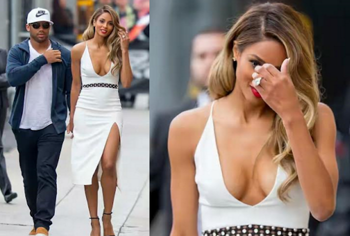 Ciara is gorgeous in plunging dress as she leaves studio with Russell Wilson theinfong.com 700x471