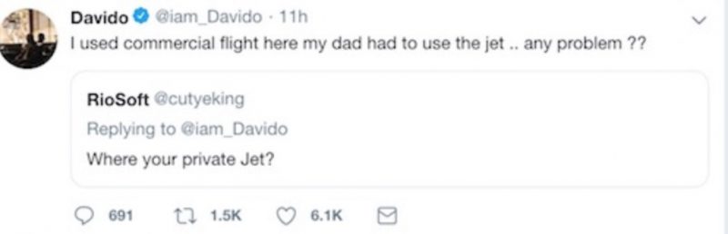 Davido says his dad used his private jet
