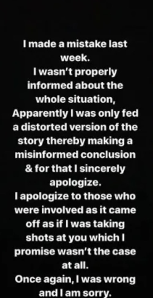 TBoss apologises to Davido on Instagram