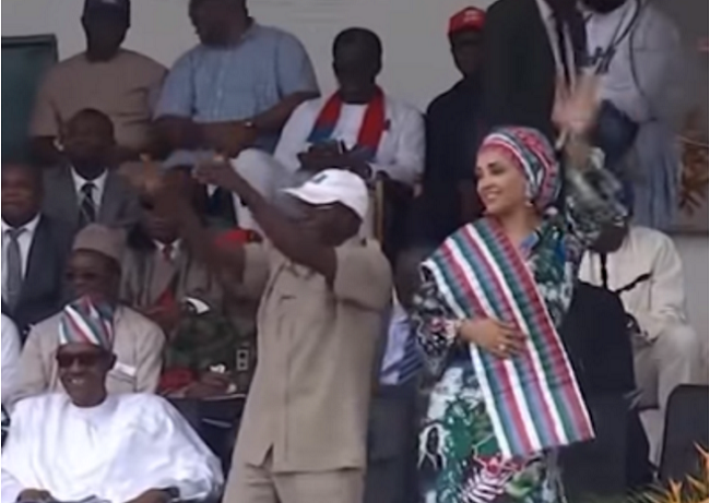 Oshiomole and wife Lara show off dance moves