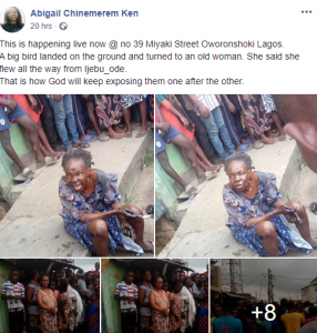 Bird allegedly turns to an old woman at Oworonshoki in Lagos, confesses (video)