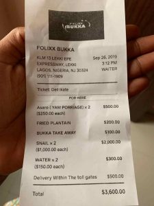 Man shares receipt of N1.3million food he ate an expensive 'Mama Put' that charges in Dollars
