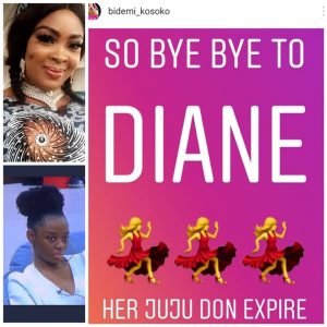 Bye bye to Diane, her juju don end - Bidemi Kosoko reacts to Diane's eviction