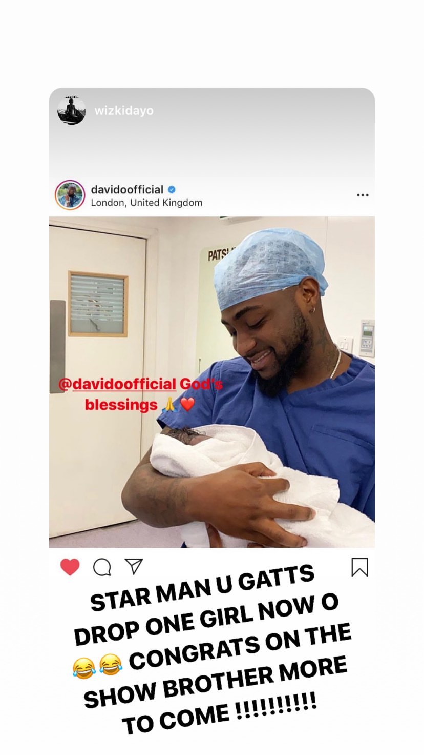 Wizkid congratulates Davido on his new son's arrival, Davido reacts (Photos)