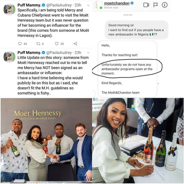 BUSTED! Mercy and Cubanna Chief Priest faked Moet & Chandon deal, company's (See proof)