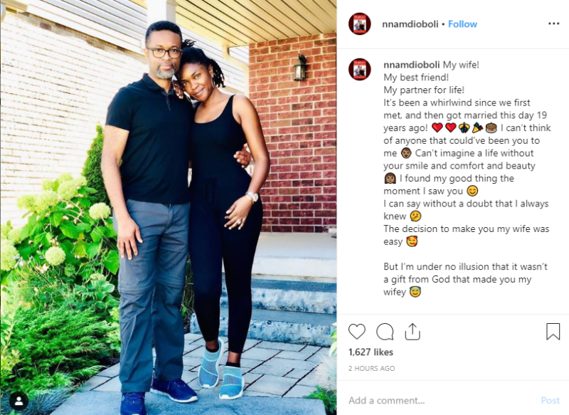 ‘I can't imagine a life without you my bestfriend’ – Omoni Oboli’s hubby celebrates their 19th wedding anniversary