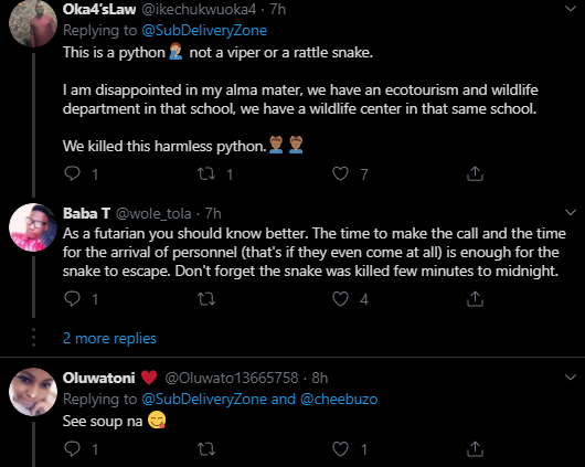 Nigerians react as FUTA students kill extremely large Python during Night Class (Video)