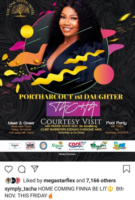 Tacha returns to Instagram as she sets to storm Port Harcourt on Friday (Photo)