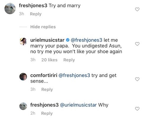 'I will marry your father when i'm ready' - Uriel blasts fan who advised her to get married on time
