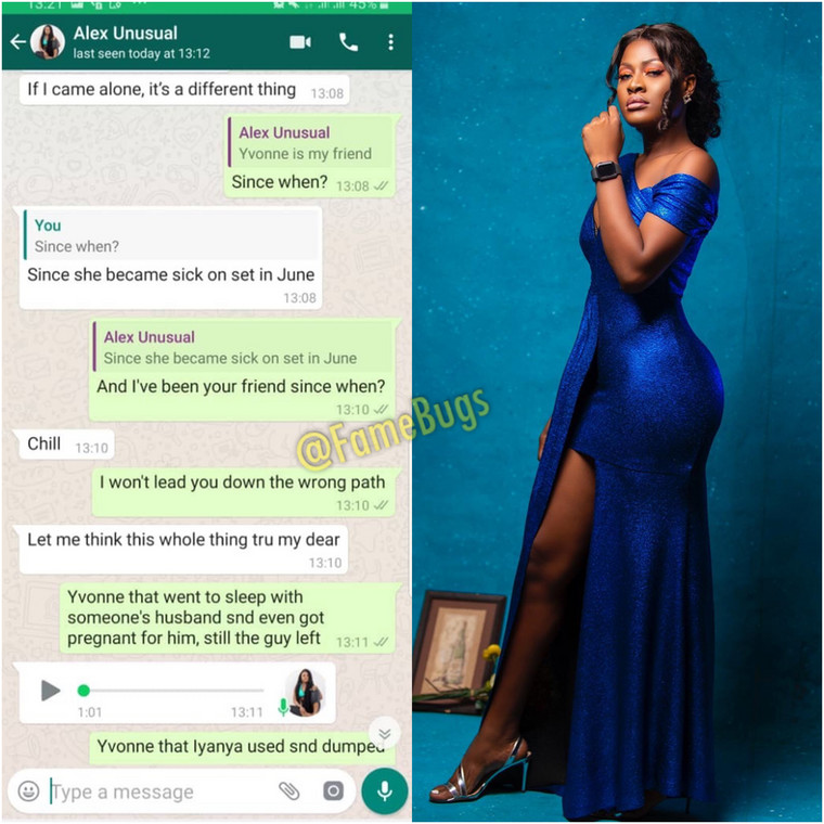 “Yvonne Nelson slept with someone’s husband and even got pregnant for him - Leaked chat between Alex and Ifu Ennada