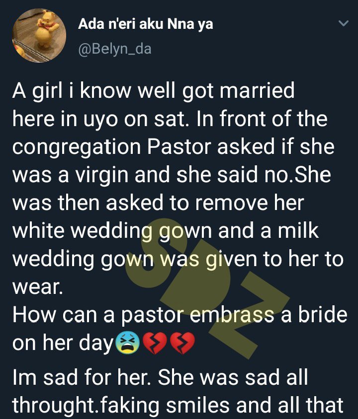 Pastor tells bride to remove her 'White' wedding gown because she is not a virgin