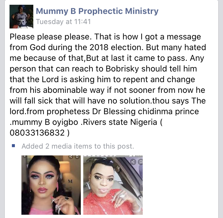 Tonto Dikeh slams prophetess who said her bestie, Bobrisky would die of incurable sickness (Photo)