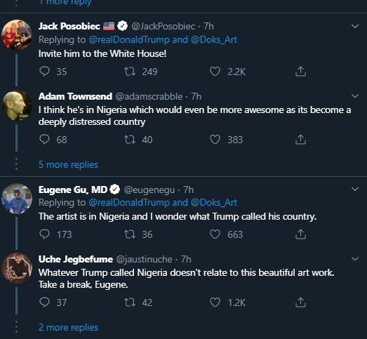 Invite him to The White House - Nigerians react after Trump reacted to twitter artist drawings