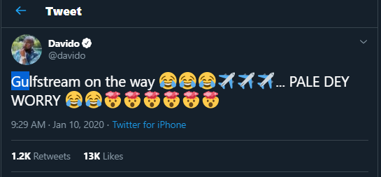 My dad is expecting a new private jet - Davido brags on Twitter