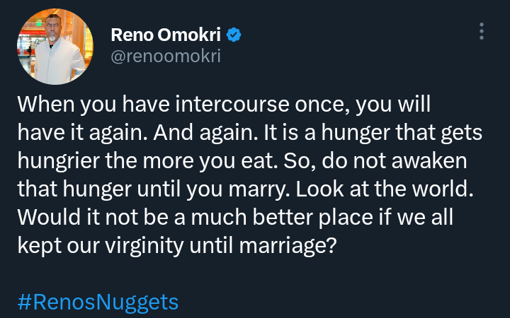 Why you should keep your virginity until marriage - Reno Omokri