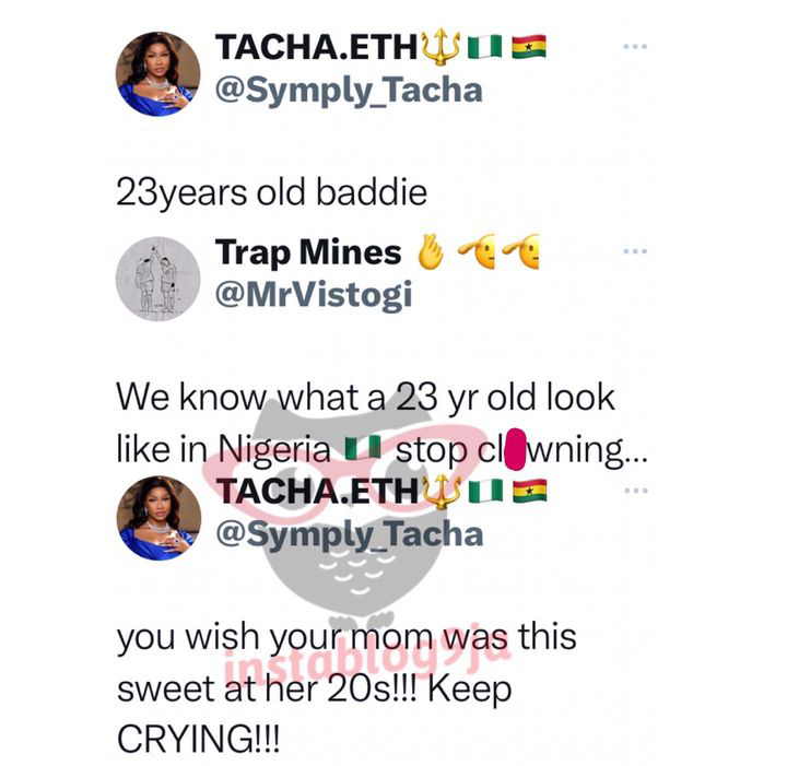 Uche Ebere slams Tacha over her response to a troll who questioned her age