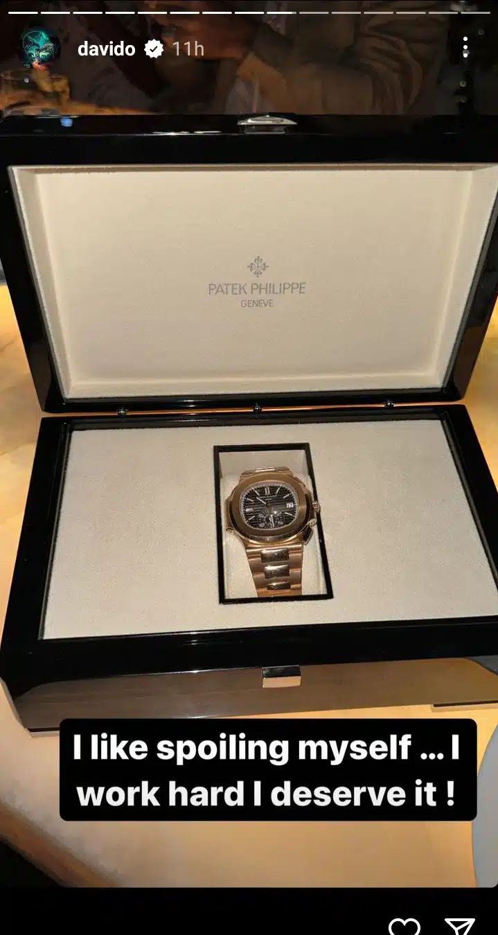 “I work hard, I deserve it” – Davido says as he flaunts Patek Phillipe wristwatch worth millions