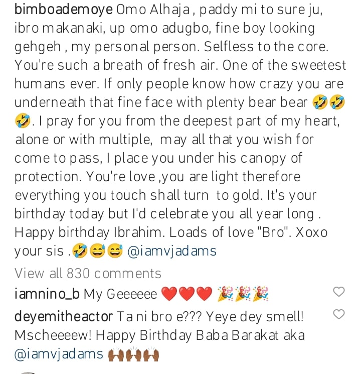 Deyemi Okanlawon tackles Bimbo Ademoye over her birthday message to lover, VJ Adams