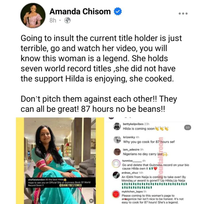 Amanda Chisom slams Nigerians mocking former Guinness world record culinary holder, Lata Tondon