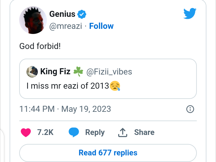 “God Forbid” – Mr Eazi vehemently protests as fan says he misses the 2013 version of him