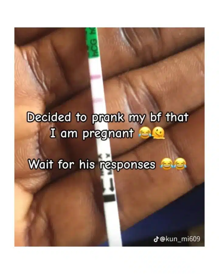 “I’m still small, you must remove it” – Lady pranks boyfriend with pregnancy, he reacts