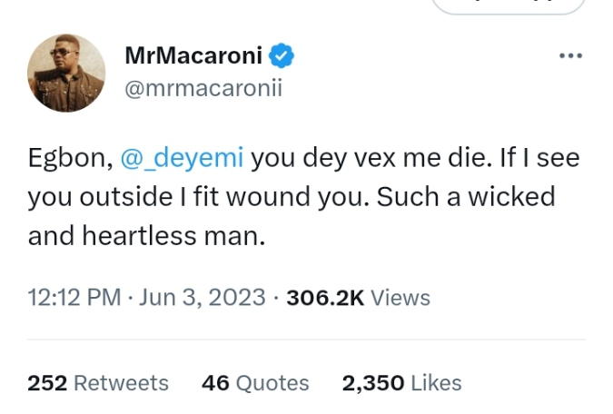 Moment Mr. Macaroni threatened to ‘beat up’ actor, Deyemi Okanlawon over movie role (Screenshot)