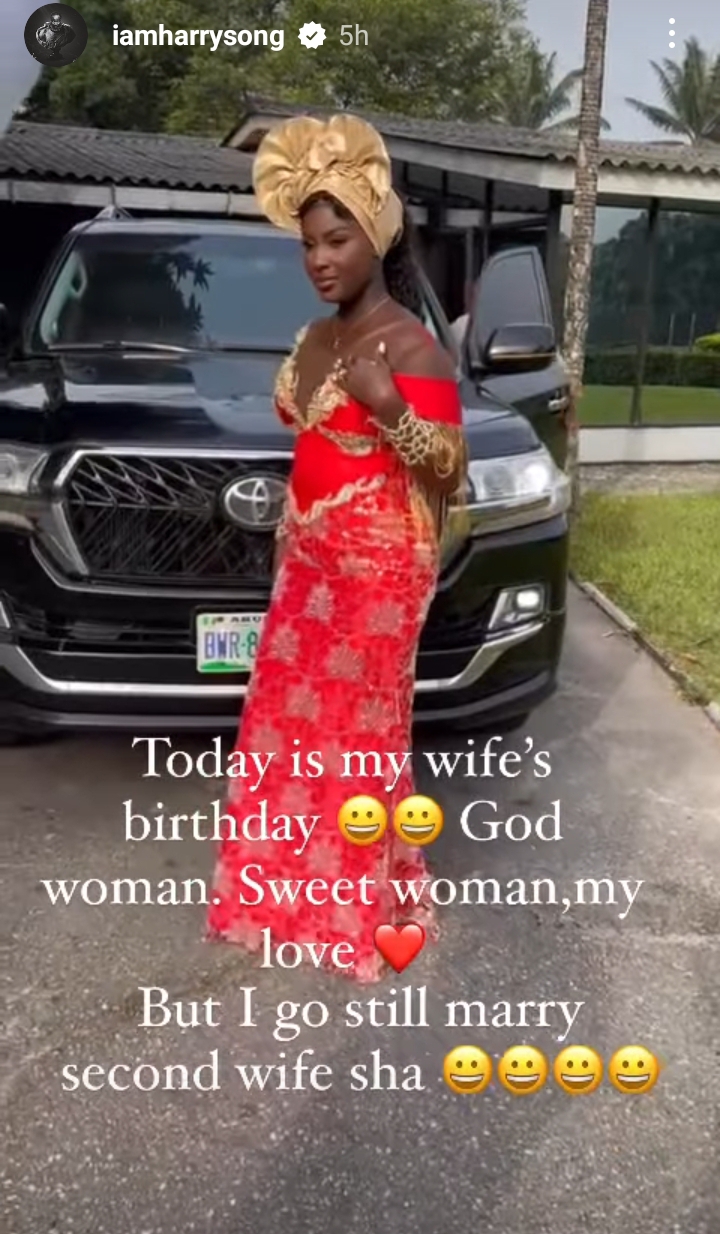 “You’re a sweet woman but I would still marry a second wife” Harrysong tells wife on her birthday