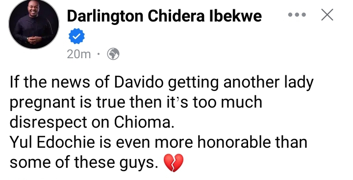 "Yul Edochie is even more honourable than some of these guys" Influencer, Darlington Chidera Igbekwe reacts to Davido's cheating saga