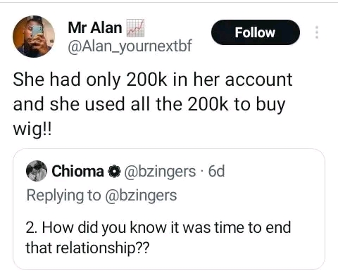 Nigerian man dumps girlfriend because she used her N200k savings to buy hair