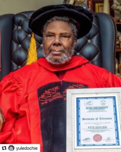 "The Lion of Africa" Yul Edochie and Judy Austin showers praises on Pete Edochie as he bags Two Doctorate degrees in one day