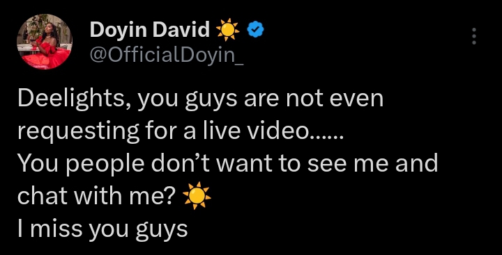 "You people don’t want to see me and chat with me?" BBNaija's Doyin call out her fans, Deelights