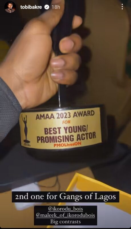 "God Did...." - Tobi Bakre Rejoices As He Bags AMAA 2023 Award 'Best Actor In Leading Role' (Photos)