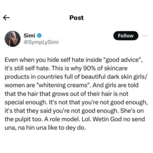"Na wetin God nor send una, una like to do" - Simi slams Woman Of God for saying natural hair is not special enough to attract men to single ladies (Video)