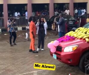 Lady overjoyed as her boyfriend surprises her with a car gift on the day she passed out from university (Video)