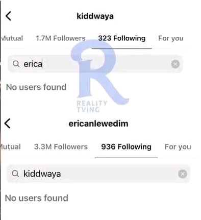 BBNaija's Erica Nlewedim and Kiddwaya unfollow each other for the third time