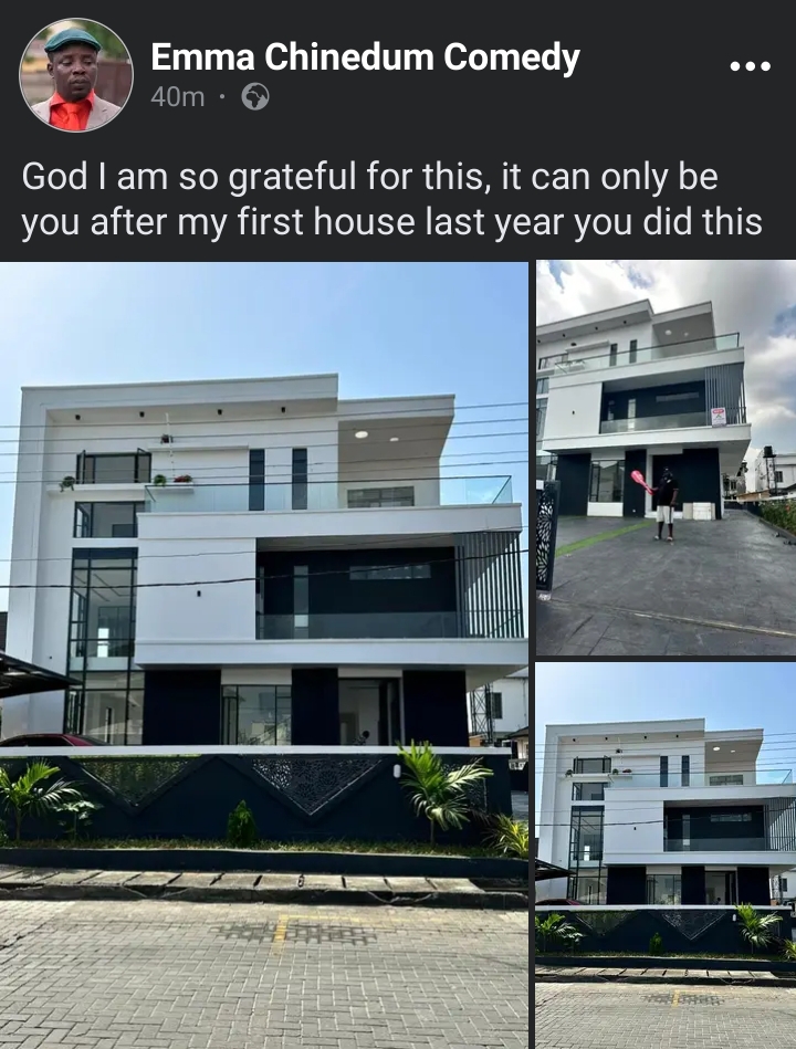 "It can only be God" Skit maker, Emma Chinedum Comedy grateful as he purchases his second house (Photos)