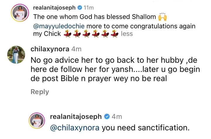 "Dey follow May Edochie for ynash.No go advise her to go back to her hubby" Troll tackles Anita Joseph, she claps back