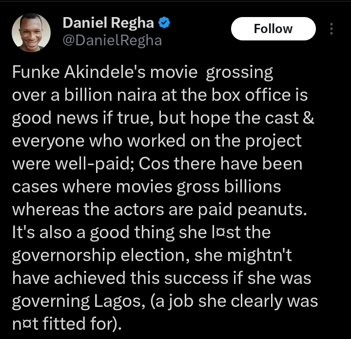 "Hope everyone who worked on the project were well-paid" Daniel Regha questions Funke Akindele as ‘A Tribe Called Judah’ makes record-breaking N1billion in cinemas