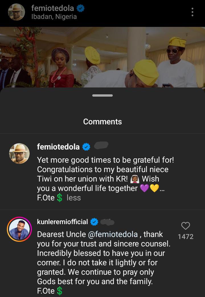 “Thank you uncle for your trust and sincere counsel” – Kunle Remi appreciates Femi Otedola