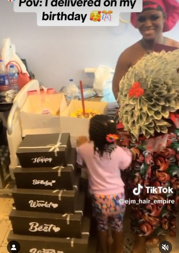 “Double blessing” – Nigerian woman stuns many as she celebrates birthday, welcomes new baby on the same day
