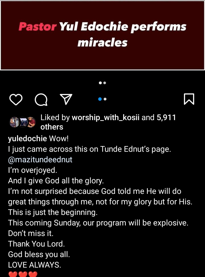 "I’m not surprised because God told me He will..." Yul Edochie reacts as lady narrates how he miraculously healed her