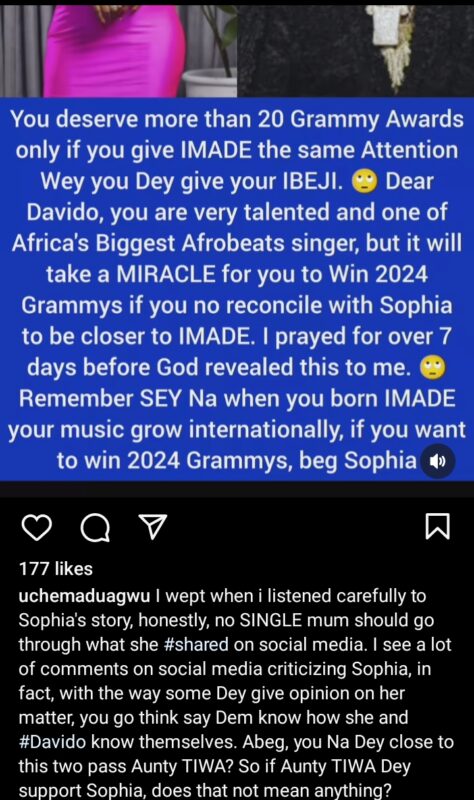 "If you nor reconcile with Sophia & Imade, you can't win the Grammy"- Uche Maduagwu tells Davido after embarking on 7 days prayers