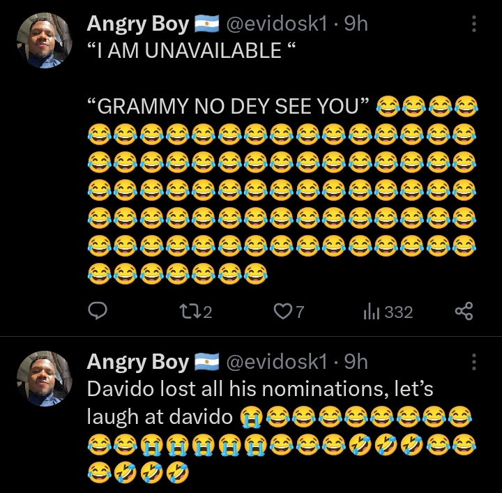“I prefer Davido's Grammy loss over my own success in life” – Nigerian man celebrates as Davido loses three Grammy awards